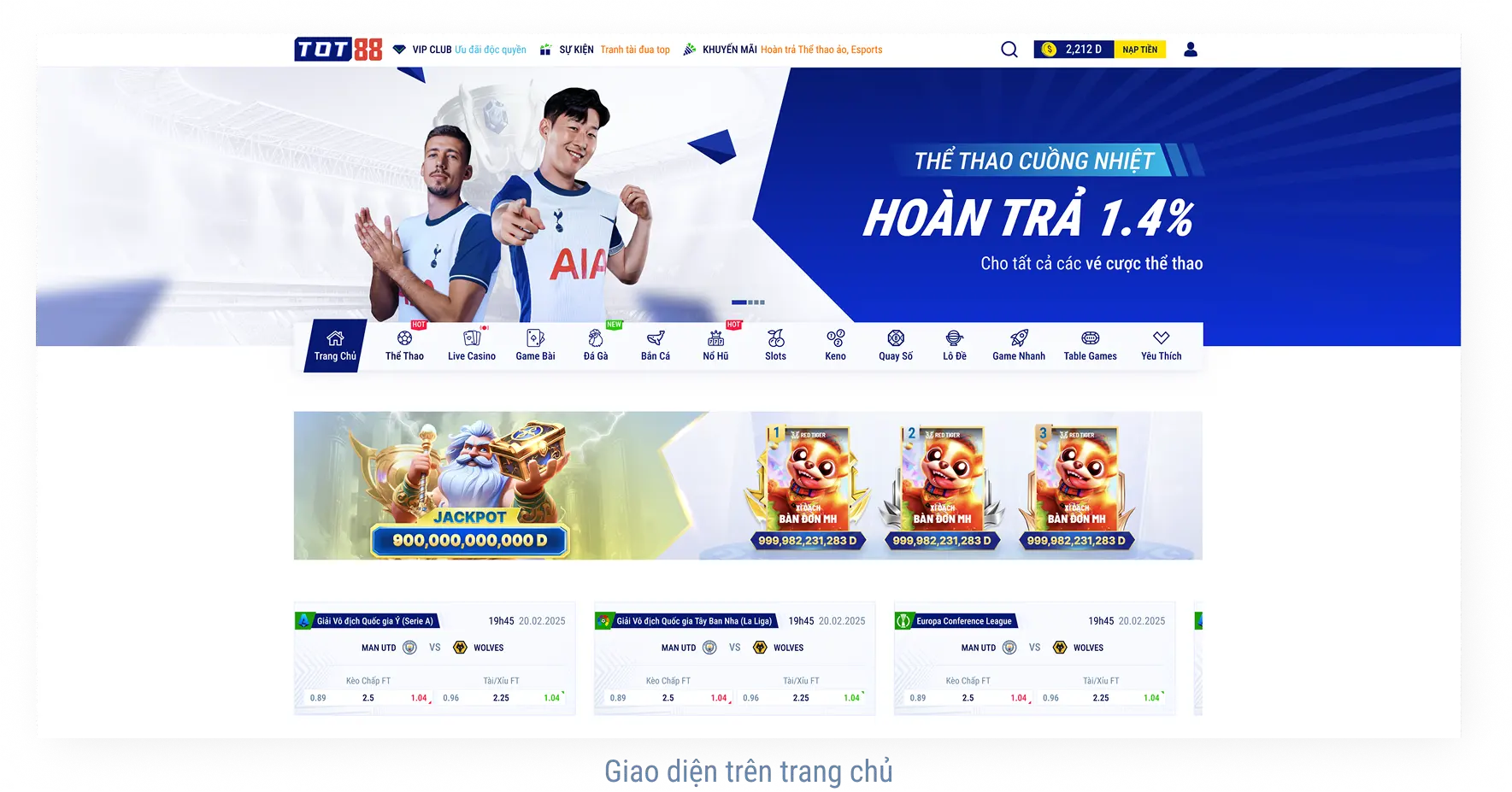 Giao diện tại trang chủ