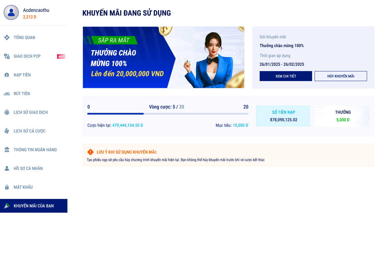 Nội dung gói thưởng chào mừng 100%